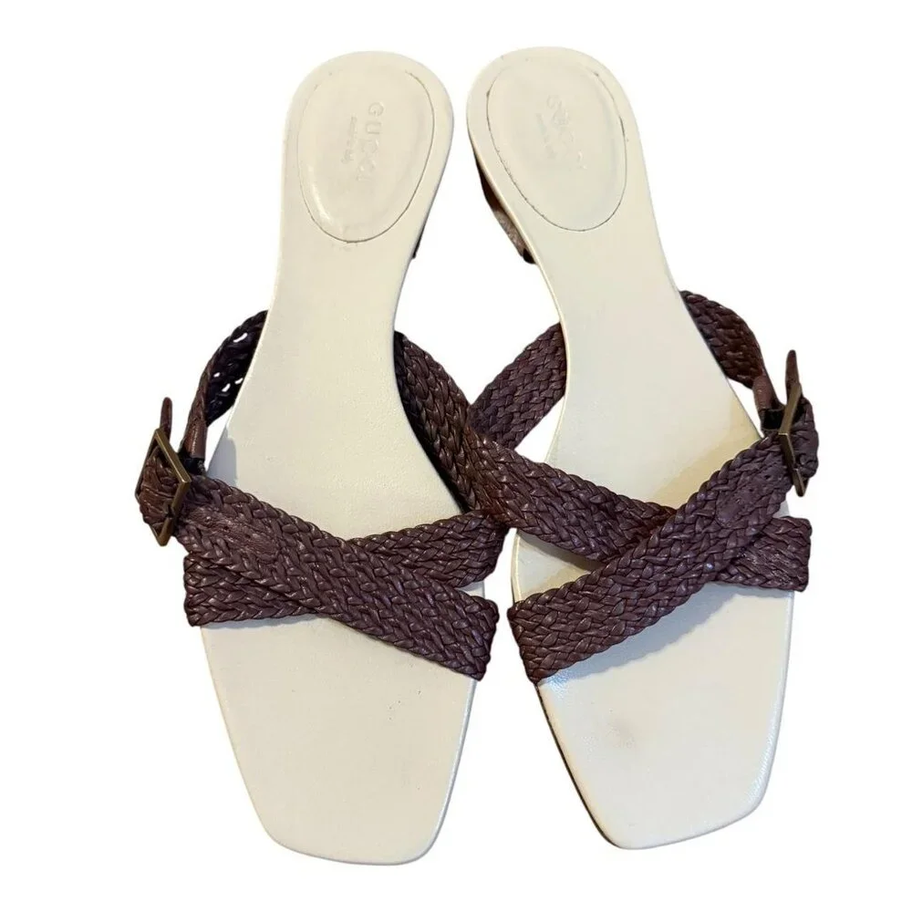 Brown Vintage Leather Gucci Sandals Size 37.5/7 - Picture 3 of 4